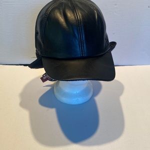 NWT Black Faux Leather Winter Cap